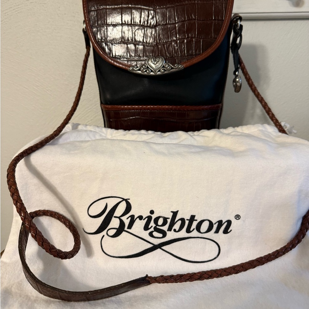 Brighton Elegant Brown and Black Leather Crossbody Bag